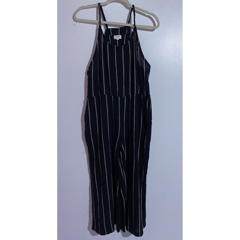 World Market Jumpsuit S/M‎ Black Wide Leg Boho Beachy Striped Adjustable Straps
